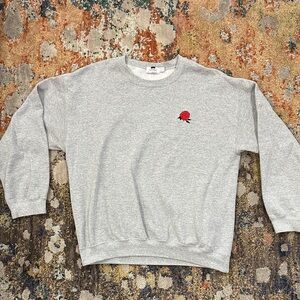 Gray TOPMAN Crewneck Sweater with Red Rose Embroidery